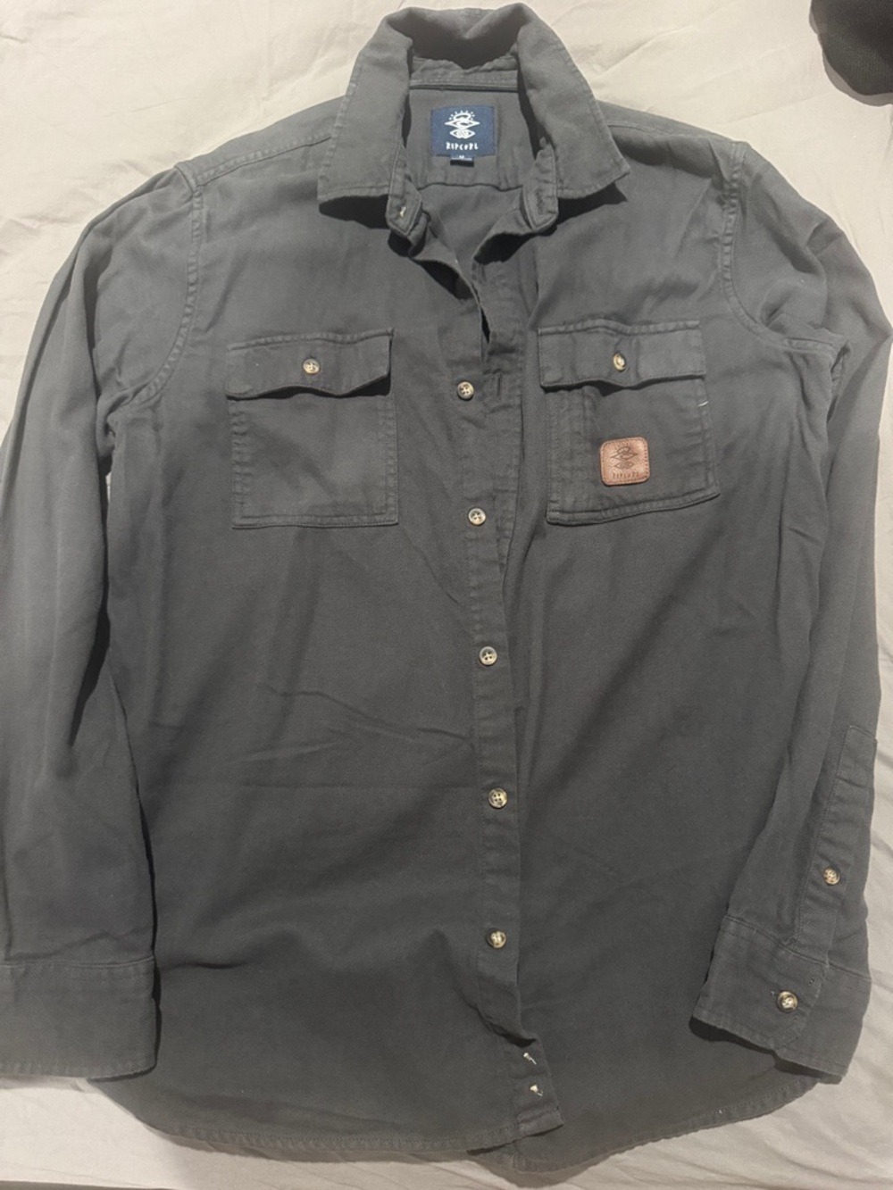 Rip Curl Charcoal Gray Button-Up Shirt with Chest Pockets